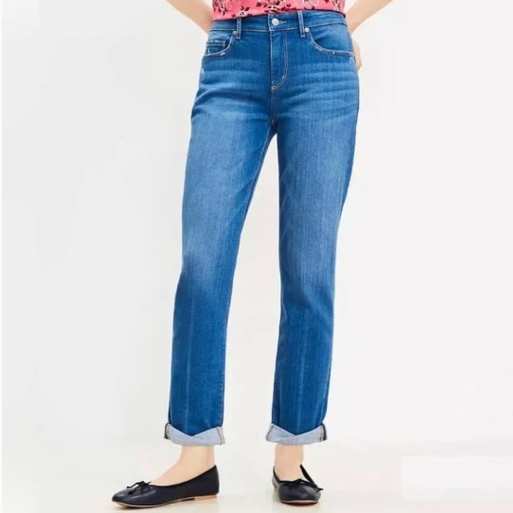 LOFT The Girlfriend Mid Rise Regular Fit Jeans  Indigo Wash Size 8 29